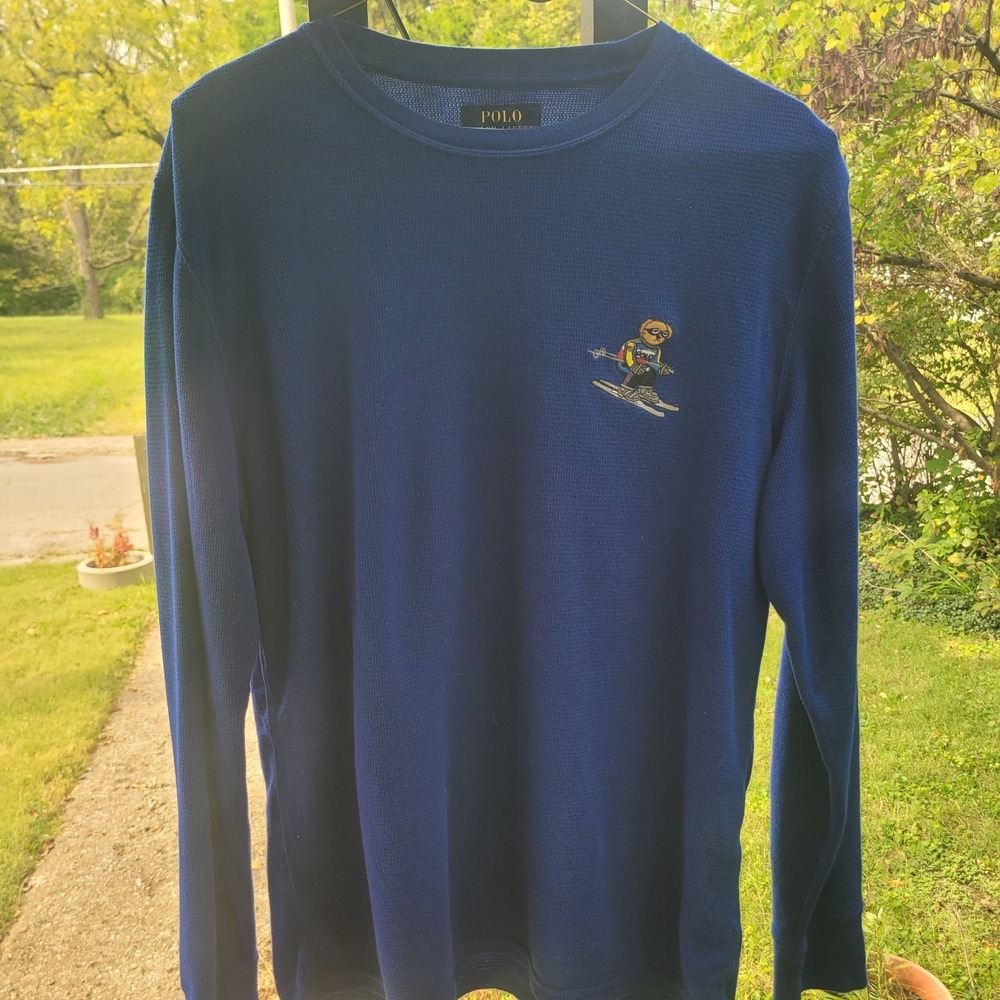 Polo Ralph Lauren Large Sleepwear Bear Waffle Knit Long Sleeve Shirt